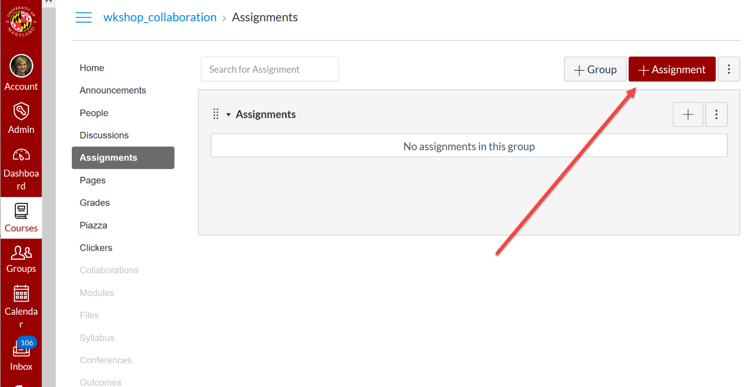 ELMS page showing assignment button